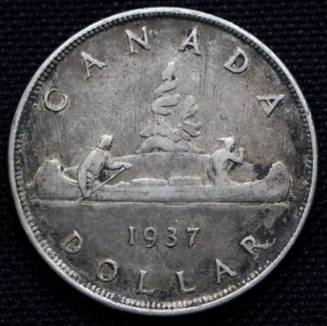 1937 CANADA $1 DOLLAR .800 SILVER - King George VI - Voyageur & Indigenous