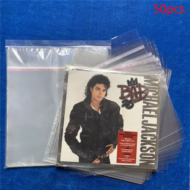 50pcs Opp Gel Record Protective Sleeves Self Adhesive Bag For 7