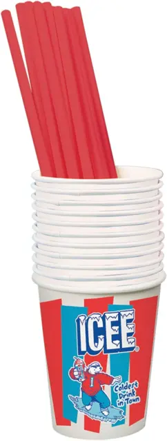 Iscream Genuine ICEE Brand Paper Cups and Straws for ICEE at Home Slushie Maker