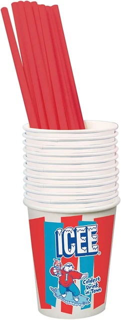 Iscream Genuine ICEE Brand Paper Cups and Straws for ICEE at Home Slushie Maker