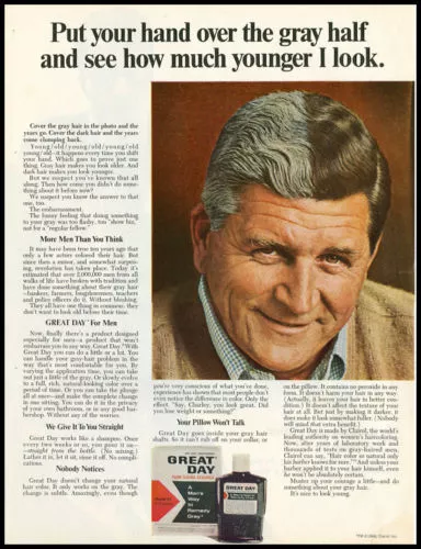 1967 vintage ad for Great Day Hair Coloring for Men