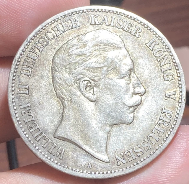 Germany Prussia KM523 5 Mark 1907A Wilhelm II Silver Crown Pátina