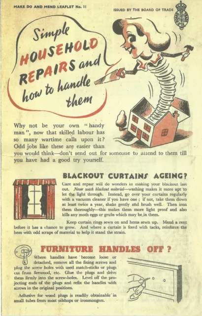 Simple Household Repairs Leaflet World War 2 Vintage Home Front 1940