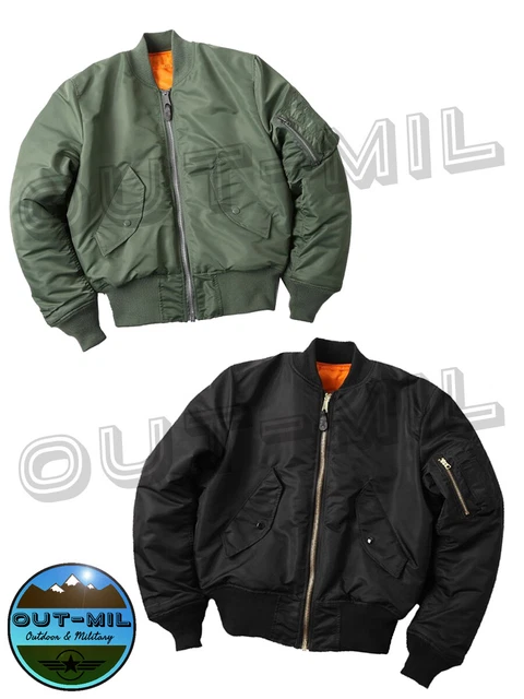 Bomber US MA1 Nylon Americano uomo (Verde Militare, Nero) reversibile Arancione