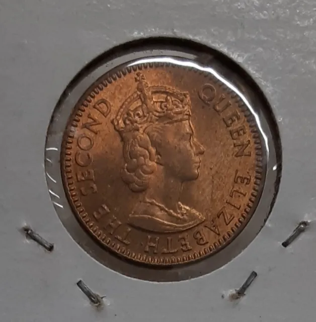1959 Mauritius One Cent Bronze Coin of Queen Elizabeth II  UNC w/Toning