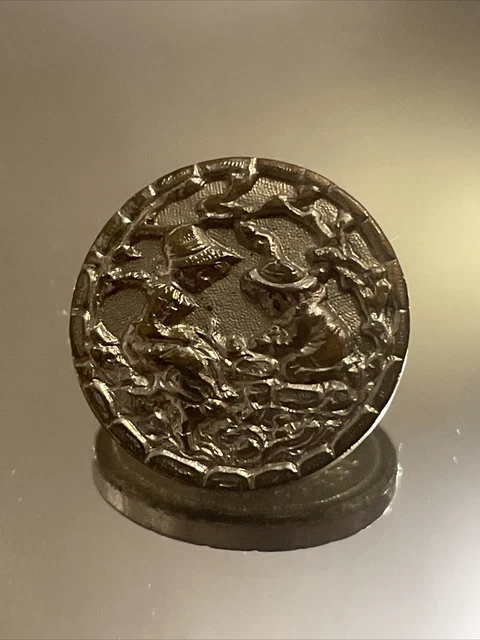 Antique T W & W Paris KATE GREENAWAY Metal Button Children Playing 3/4”