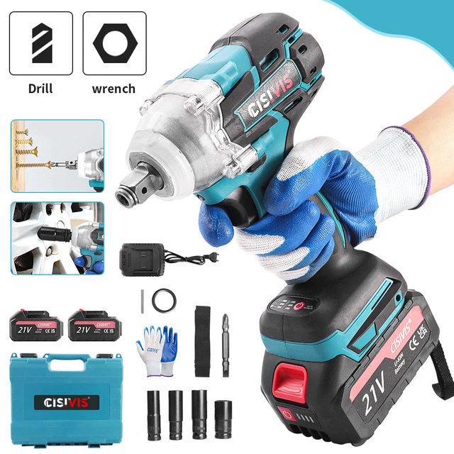 21V 1/2" Cordless Electric Impact Brushless Wrench Driver &Socket + 2 Battery UK