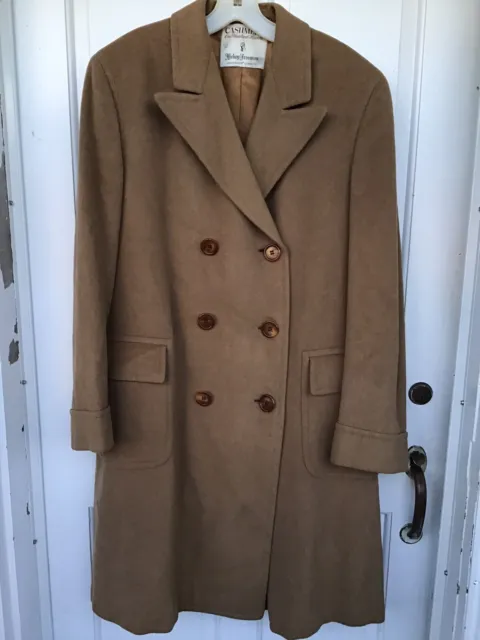 Hickey Freeman vintage 100% cashmere men’s double breasted long tan coat size L.