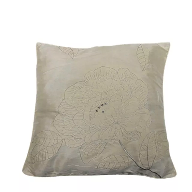 Cushion Cover Ivory 43x43cm or 16in by 16in Ivory and Silver Embroidery