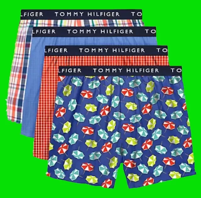 4 Pack Tommy Hilfiger Boxer Briefs Men Woven Cotton Classic Fit Underwear Large