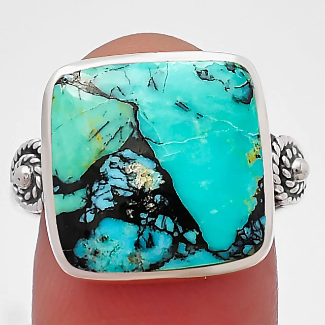 Spiral - Lucky Charm Tibetan Turquoise 925 Silver Ring s.9 Jewelry R-1062