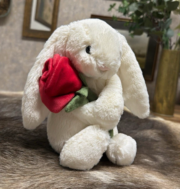 JELLYCAT CREAM BUNNY with Rose medium BNWT JELLY11159FS £33.98 ...