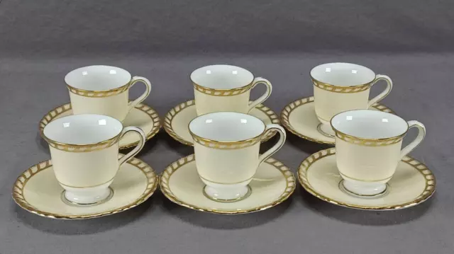 Set of 6 Minton Commodore Pattern Bone China Demitasse Cups & Saucers C1934-1950