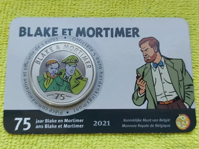 5 euro BELGIEN  2021 " 75. Jahrestag des Blake and Mortimer Comics ", Farbmünze.