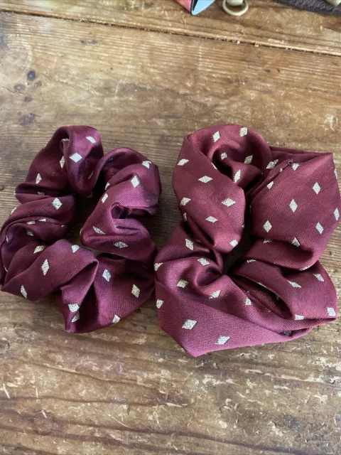 2 X Equetech Burgundy Gold Diamond Horse Riding Show Scrunchies NEW