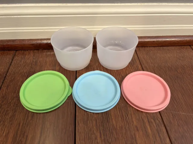 Tupperware#1229-34 Clear Small Snack Bowl 2 Pk & 3 Pk of Assorted Lids #4922A-2