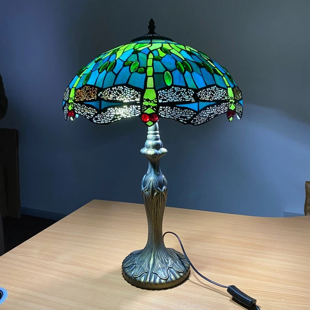 Green Dragonfly Tiffany Style 16 inch Table Lamp Stained Glass Shade Home Decor