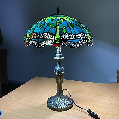 Lampada da tavolo verde libellula stile Tiffany 16 pollici paralume vetro colorato arredamento casa