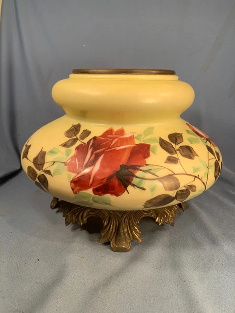 Victorian Floral Roses Gone with the Wind Banquet Lamp Fancy ribbed Base c1890