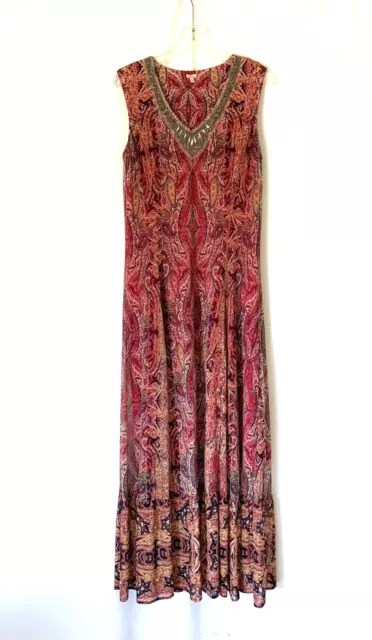 Reba Women Dress Large Maxi Long Aline Floral Pink Studded Boho Vneck Sleeveless