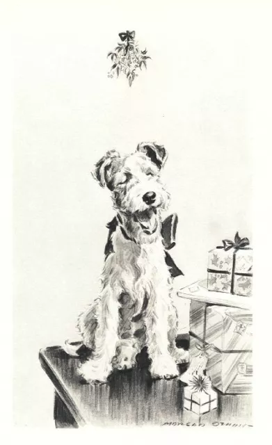 Xmas Wire Fox Terrier - CUSTOM MATTED - Dog Art Print - M. Dennis "N"