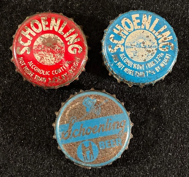 3 Schoenling Cork Lined Beer Bottle Cap ~ Cincinnati Ohio Crowns Kentucky Tax Ky