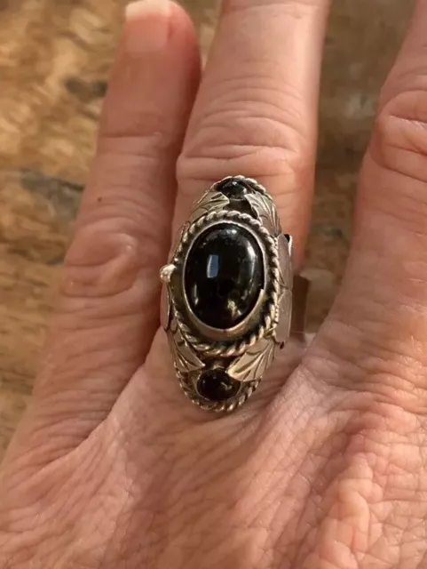 Huge Solid Sterling Silver & Natural Onyx Gemstone Poison Ring. TAXCO. MEXICO.