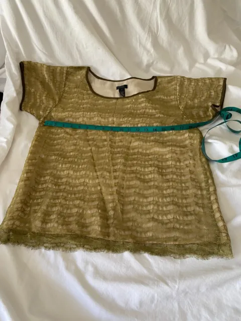 J. Crew Olive Green Crochet Lace Lined Short Sleeve Shirt Top Blouse Size Small