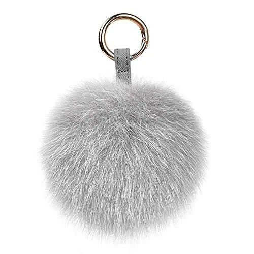 Genuine Fox Fur Pom Pom Keychain Bag Charm Car Purse Charm Fluffy Fur Ball