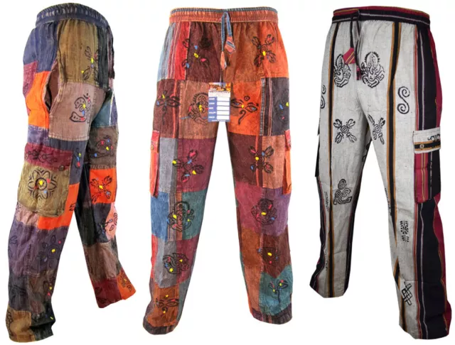 Pantaloni zingari da uomo in cotone patchwork Om Symbol vita elastica vestibilità sciolta pantaloni boho