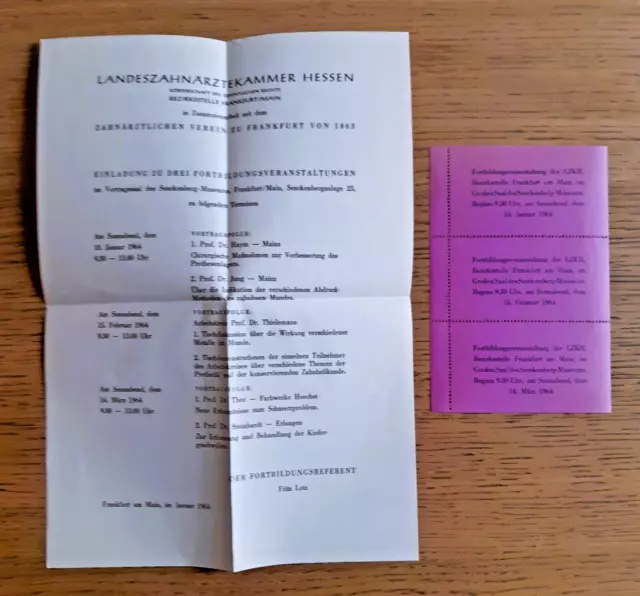 Landeszahnärztekammer Hessen - Einladung/Programm Fortbildungen 1964 (+Aufkleber