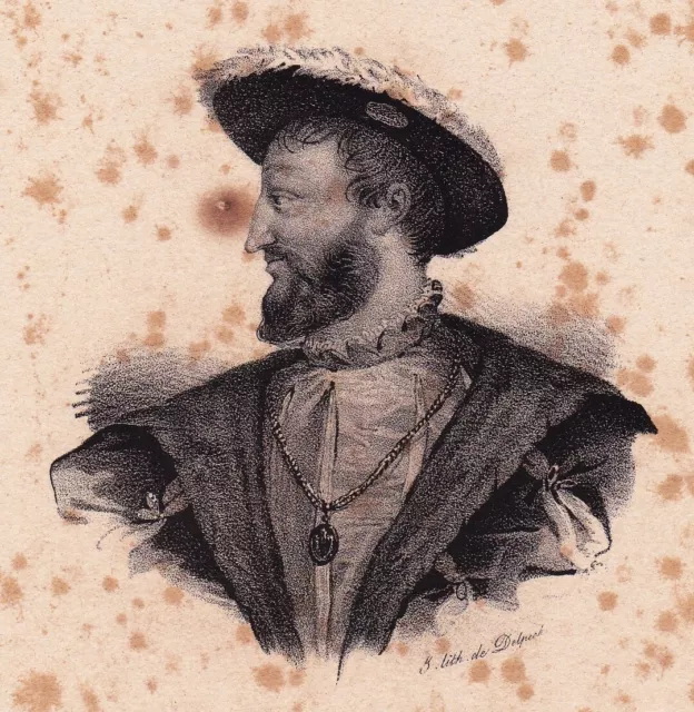 Portrait XIXe François Ier Roi de France Renaissance Lithographie 1833