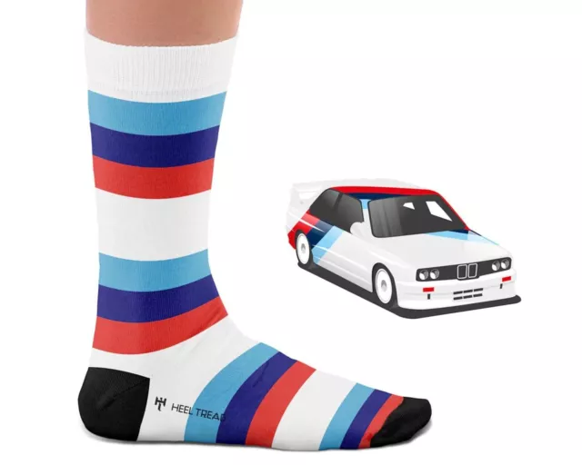 HEEL TREAD Socken inspired by "E30 M-Tech" - Weiß - Gr. 41-46 - Auto Oldtimer