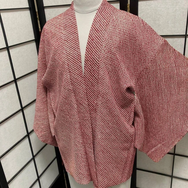 7058# Japanese Haori Shibori Jacket Vintege Kimono Pure Silk Robe