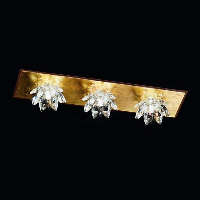 Deckenleuchte Fiore Deckenlampe Blattgold Kristall 3-flammig Kristallblüten