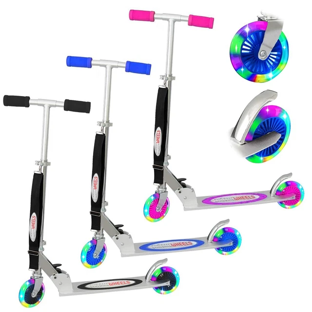 Kick Scooter Kids Foldable LED Wheels Adjustable Handlebars Carry Strap