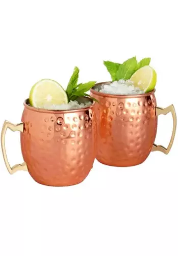 Set of 2 x Pure Copper Handcrafted Moscow Mule Mug Cup with Brass handle.