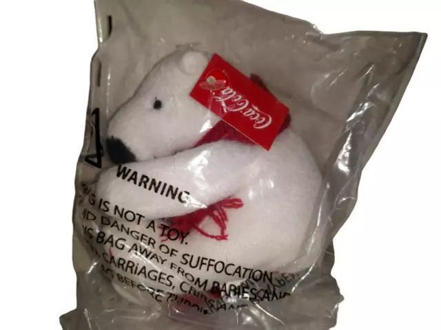 Coca Cola Polar Bear White with Red Scarf Plush Stuffed Animal 4" Sitting NEW