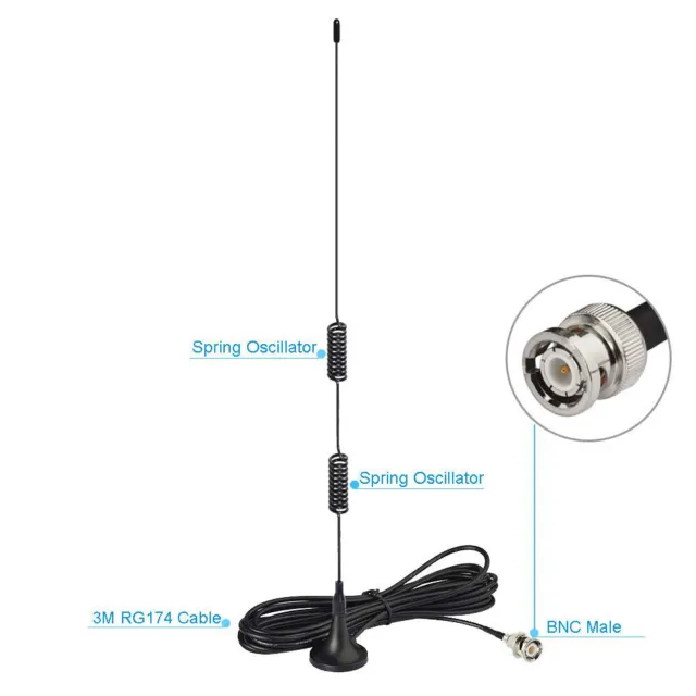 VHF UHF BNC Magnetic Antenna 3m For Uniden Radio Scanner BCT15X,BCD996XT,BC350A