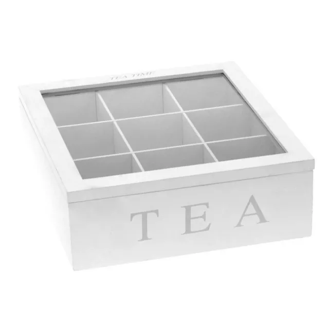 Bamboo Wood Tea Bag Organizer Storage Box 9 Compartment Tea Bag Box w/ Clear Lid