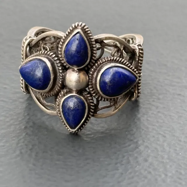 Vintage Chinese Export Silver filigree lapis Cigar band ring