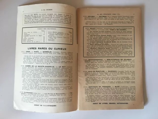 catalogue commercial Libraire livres anciens N°23 à LA LICORNE Ch. EGGIMANN s.d 2