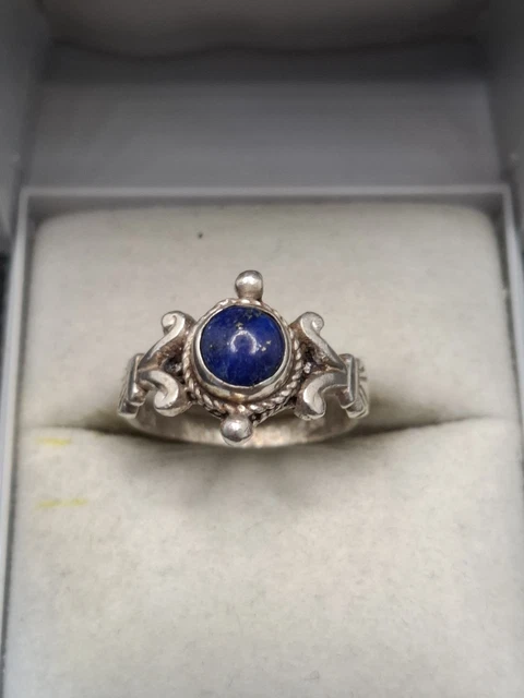 Bague Ancienne En Argent Massif 925 - Jonc / Alliance - Pierre Bleue - Créateur
