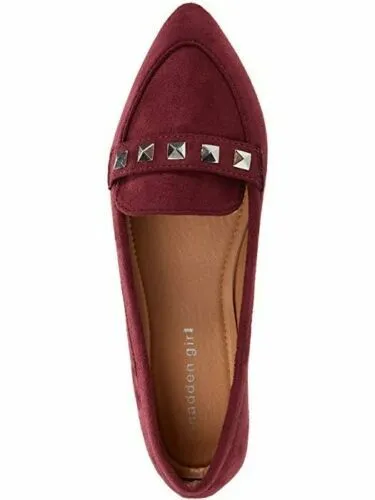 Madden Girl Womens Evver Burgundy Metal Detail Classic Slip On Flats Size 9 NWOB