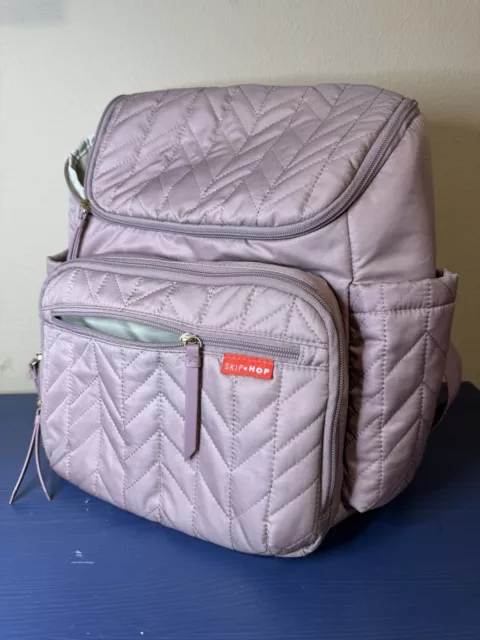 Skip Hop Baby Diaper Travel Bag Backpack Light Pink Quilted Chevron Pattern EUC