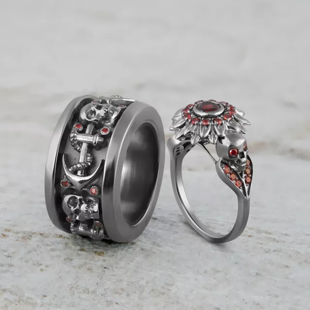 Bague Homme Tête De Mort En Argent 925 - Avec Diamants Simulés 0.40 Carat - Style Gothique/mariage - Personnalisable - Taille US 5 à 12