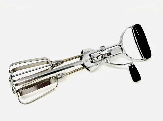 Vtg EKCO Best Egg Beater Hand Held Crank Mixer Stainless Steal Black Handle USA