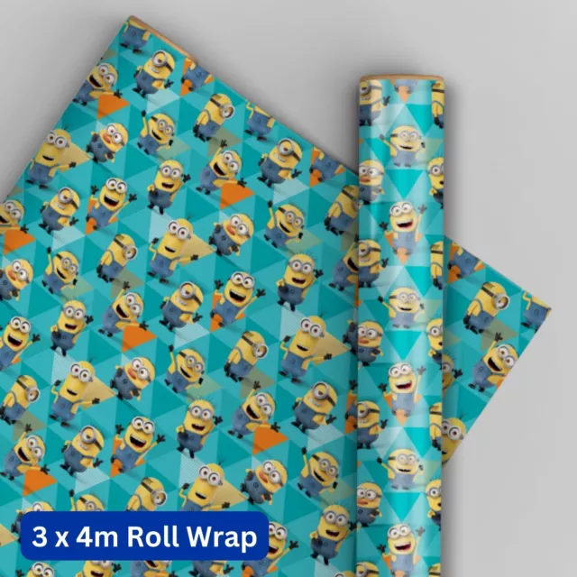 Minions Geburtstag Verpackungspapier, 3 x 4m Rollen, 12m insgesamt Lengh offizielles Produkt