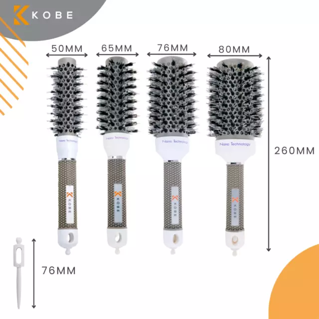 Kobe Pro Heat Retaining Dual Bristle Professional Salon Quality Brushes.