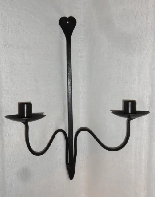 Primitive Farmhouse Hand Forged Wrought Iron Double Wall Hanging  Candle Holder